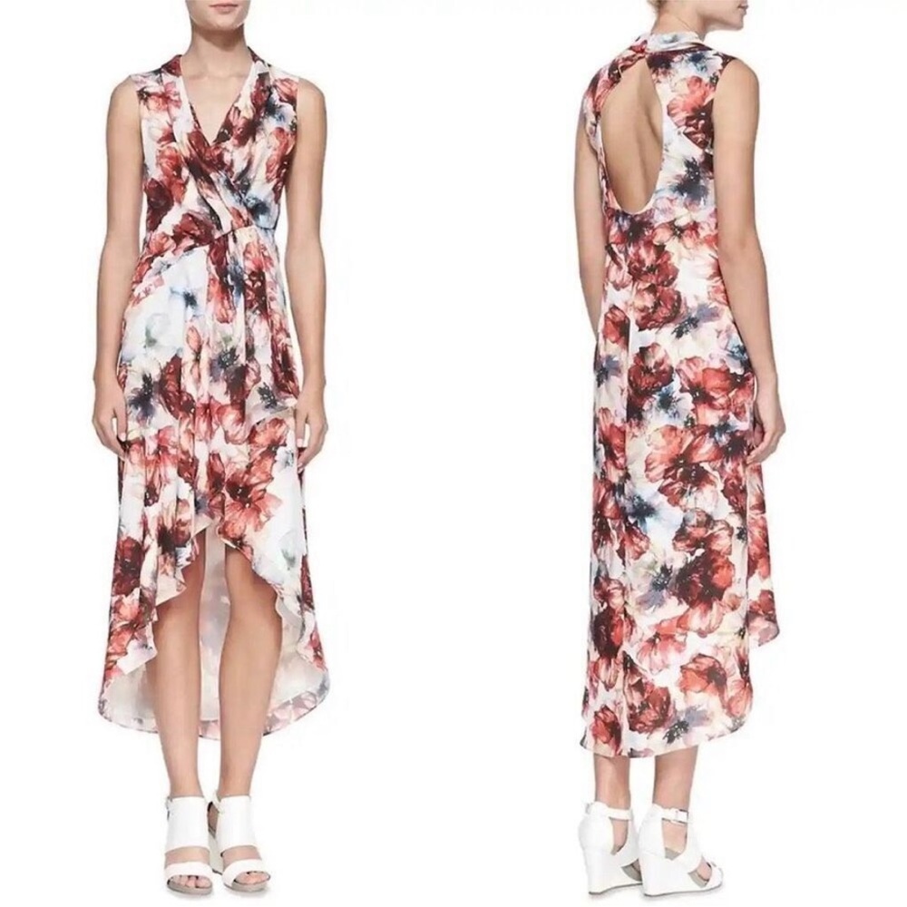 Haute Hippie Silk Floral High-Low Midi Romantic Dress XS Fairycore Cocktail